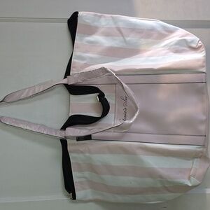 Victoria's Secret Pink White Stripe Large Canvas Tote Zip Top NWT